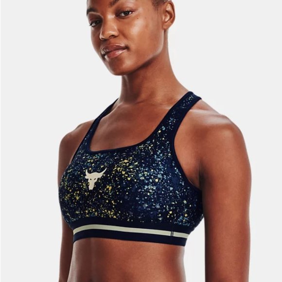 Under Armour Project Rock Printed CROSSBACK Sports Bra in Academy - Picture 6 of 14
